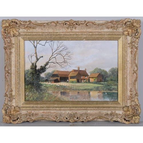 1100 - Clive Madgwick (1934 - 2005), Kent farm scene near Biddenden, oil on board, signed, 20cm x 30cm, fra... 