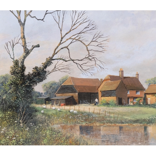 1100 - Clive Madgwick (1934 - 2005), Kent farm scene near Biddenden, oil on board, signed, 20cm x 30cm, fra... 