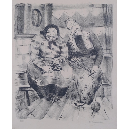 1104 - Felicia Pacanowska (Polish, 1908 - 2002), 2 women, lithograph, signed in pencil, dated 1929, image 2... 