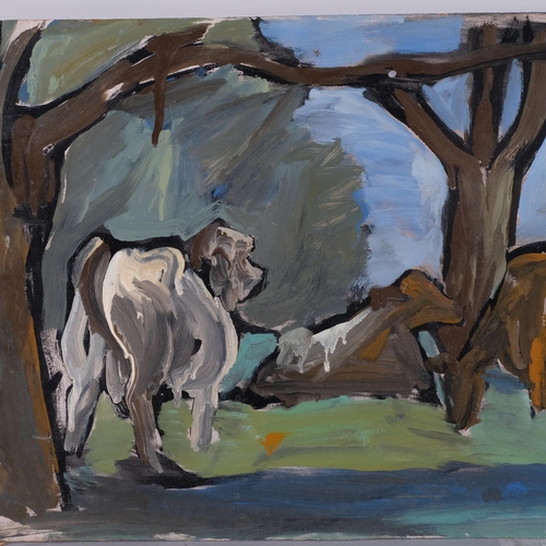 1105 - Maureen Robinette, cows sheltering under trees, mid-20th century oil on board, signed with monogram,... 