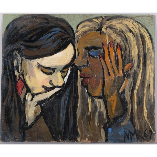 1106 - Maureen Robinette, 2 women, mid-20th century oil on board, signed with monogram, dated 1967, 50cm x ... 