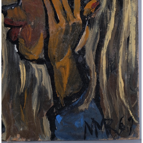 1106 - Maureen Robinette, 2 women, mid-20th century oil on board, signed with monogram, dated 1967, 50cm x ... 