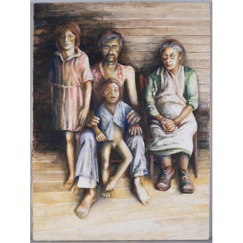 1115 - Portrait of an Eastern European family, oil on canvas, unsigned, 109cm x 81cm, unframed