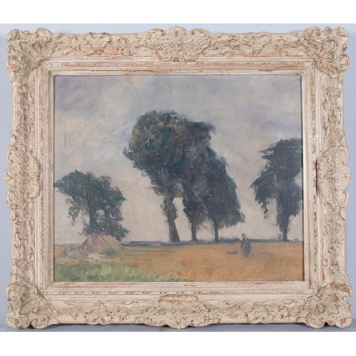 1116 - Impressionist figure in landscape, late 19th/20th century French School oil on canvas, unsigned, 51c... 