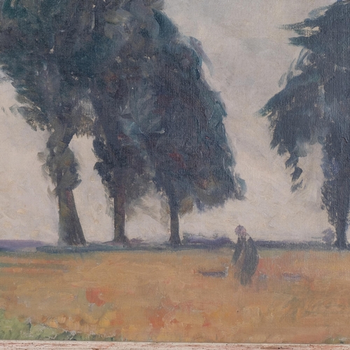 1116 - Impressionist figure in landscape, late 19th/20th century French School oil on canvas, unsigned, 51c... 