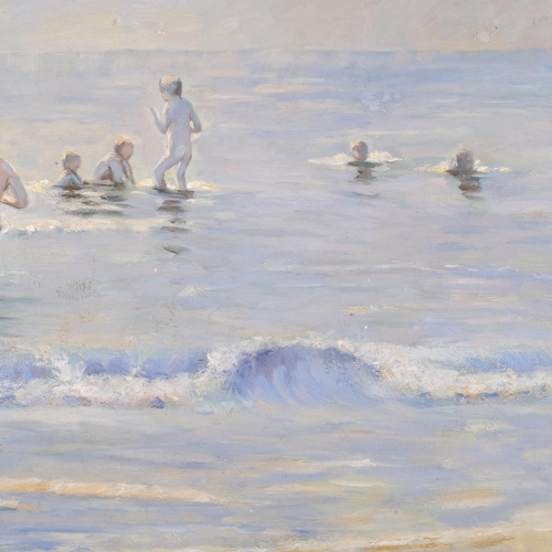 1117 - Children at the shore, oil on canvas, 51cm x 61cm, framed