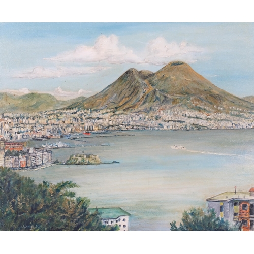 1121 - View of the Bay of Naples, contemporary oil on canvas, unsigned, 50cm x 60cm, framed