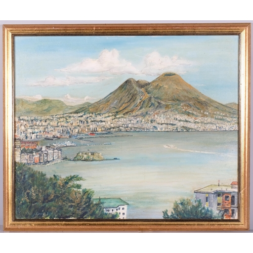 1121 - View of the Bay of Naples, contemporary oil on canvas, unsigned, 50cm x 60cm, framed