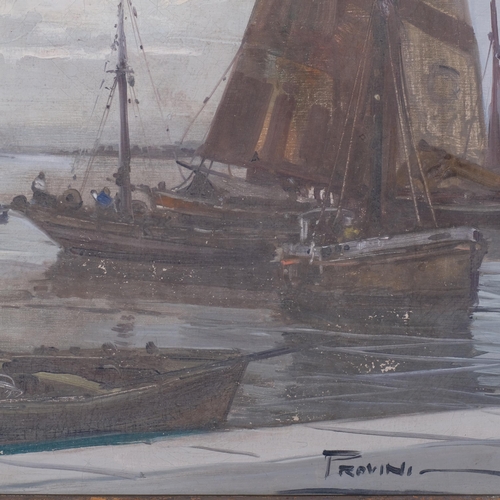 1124 - Provini, harbour scene Venice, oil on canvas, signed, 51cm x 71cm, framed