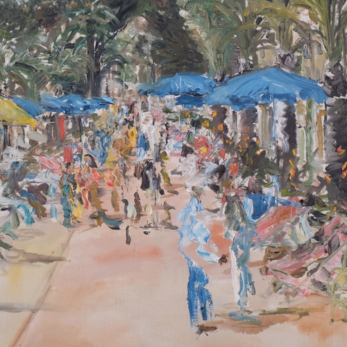 1125 - Impressionist promenade scene, mid-20th century oil on canvas, indistinctly signed, dated '61, 55cm ... 