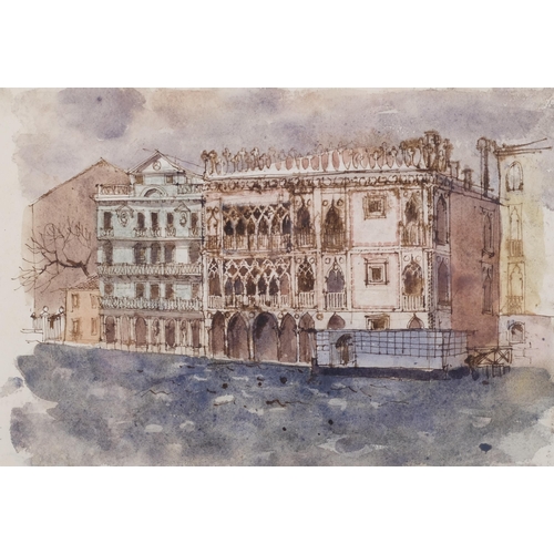 1129 - David Hutter, Venice 1964, pen ink and wash, Exhibition label verso, 22cm x 33cm, framed