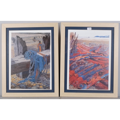 1130 - Annie Soudain, pair of beach scenes, colour lithographs, signed in pencil, image 52cm x 36cm, framed