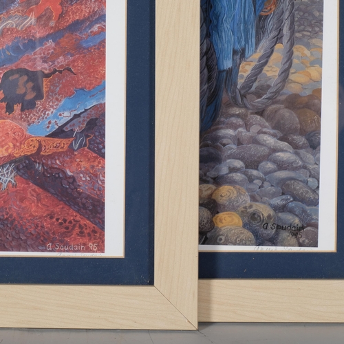 1130 - Annie Soudain, pair of beach scenes, colour lithographs, signed in pencil, image 52cm x 36cm, framed