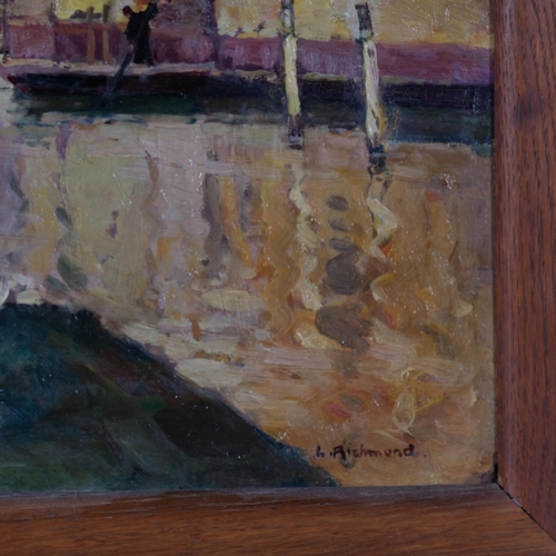 1132 - Leonard Richmond (1889 - 1965), Continental canal scene, oil on board, signed, 61cm x 51cm, framed