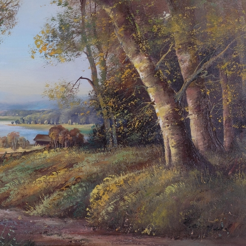 1133 - Charles Fander, path down the valley, oil on canvas, 51cm x 101cm, framed, provenance: Stacy-Marks E... 