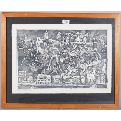 1135 - Pieter Freichen?, Fastnacht 1983, etching, signed in pencil, no. 30/50, sheet size 37cm x 54cm, fram... 