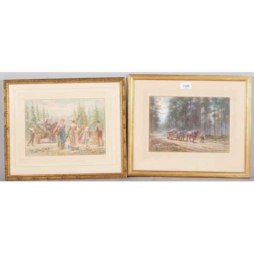 1146 - Walter Duncan, 3 rural scenes, watercolours, all signed, 18cm x 27cm, framed (3)