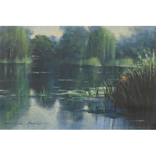 1149 - Terence Macklin, lily pond, oil on board, signed, 24cm x 35cm, framed