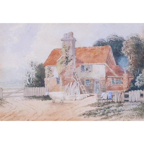 1155 - Cow beside a farmhouse, early 19th century watercolour, unsigned, 23cm x 33cm, framed