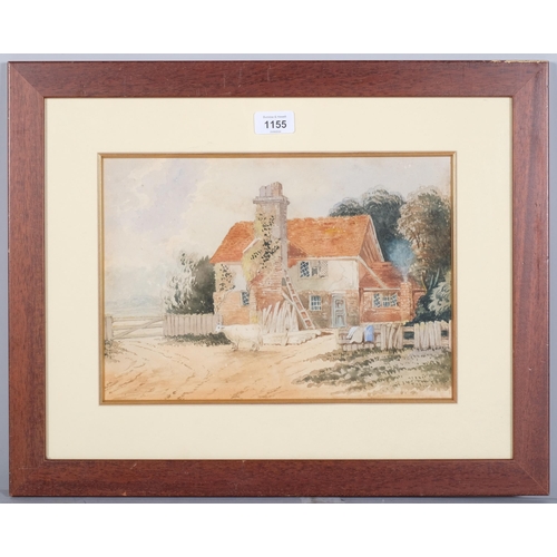 1155 - Cow beside a farmhouse, early 19th century watercolour, unsigned, 23cm x 33cm, framed