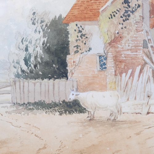 1155 - Cow beside a farmhouse, early 19th century watercolour, unsigned, 23cm x 33cm, framed