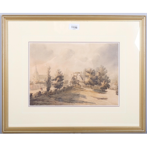 1156 - Rural village scene, 18th century watercolour, unsigned, 22cm x 32cm, framed