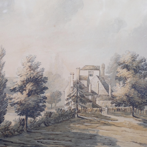 1156 - Rural village scene, 18th century watercolour, unsigned, 22cm x 32cm, framed