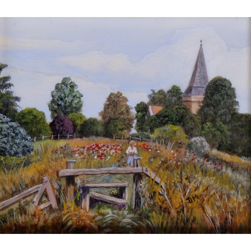 1159 - Doreen Medhurst RMS SBA SWA, 9 miniature scenes, oils on board, framed, overall frame dimensions 16.... 