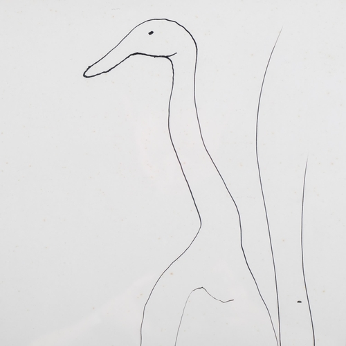 1166 - Sven Berlin (1911-1999), ink on paper, Duck, signed and dated ’87, with studio sale stamp, mounted, ... 