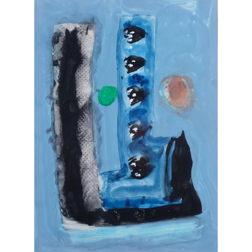 1169 - Alistair Grant (1925-1997), gouache on paper, Blue on Blue, 32cm x 24cm, mounted, glazed and framed ... 