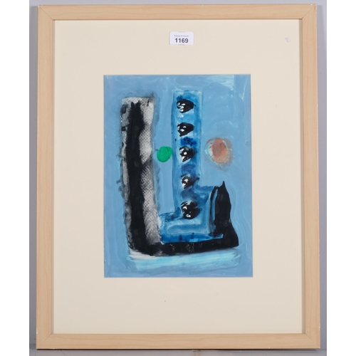 1169 - Alistair Grant (1925-1997), gouache on paper, Blue on Blue, 32cm x 24cm, mounted, glazed and framed ... 