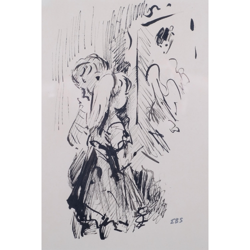 1171 - Elinor Bellingham-Smith (1906-1988), ink on paper, Two Children, initialled lower right, 20cm x 13cm... 