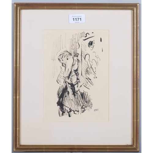 1171 - Elinor Bellingham-Smith (1906-1988), ink on paper, Two Children, initialled lower right, 20cm x 13cm... 