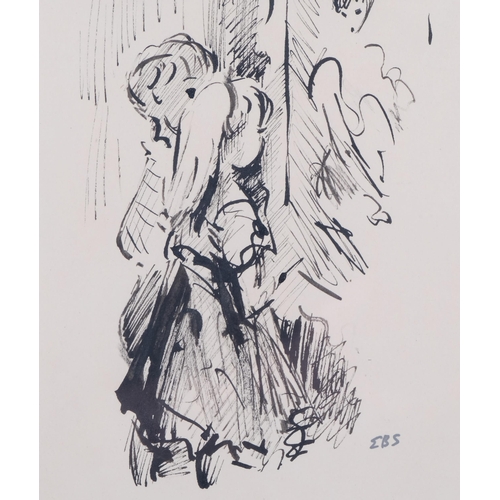 1171 - Elinor Bellingham-Smith (1906-1988), ink on paper, Two Children, initialled lower right, 20cm x 13cm... 