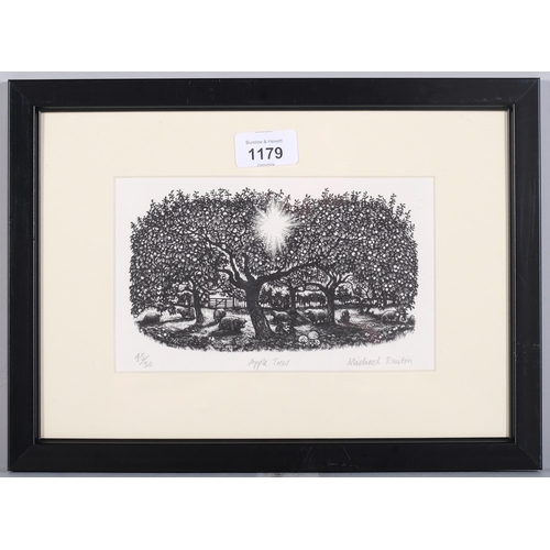 1179 - Michael Renton (1934-2001), limited edition wood engraving on paper, Apple Trees, 11cm x 18cm, mount... 