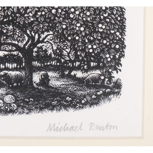 1179 - Michael Renton (1934-2001), limited edition wood engraving on paper, Apple Trees, 11cm x 18cm, mount... 