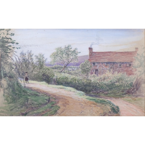 1180 - George Smith (1829-1901), watercolour on paper, An English Country Lane, signed with initials, 14cm ... 