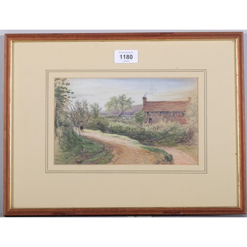 1180 - George Smith (1829-1901), watercolour on paper, An English Country Lane, signed with initials, 14cm ... 