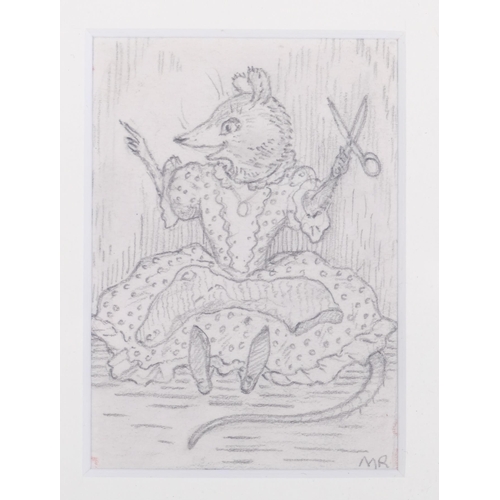 1188 - Margaret Ross, (act. 1930-50) pencil on paper, Mrs. Mouse, initialled lower right, 7cm x 5 m, mounte... 