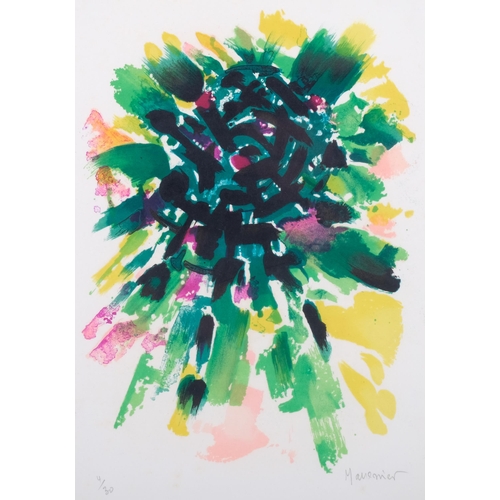 1195 - Alfred Manessier, abstract lithograph on honsho japon paper, signed in pencil, no. 4/30, sheet size ... 