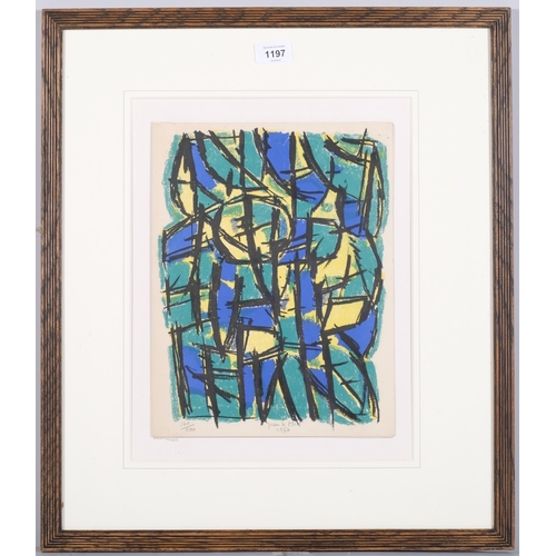 1197 - Jean le Moal, abstract, lithograph, 1956, signed in pencil, no. 160/200, sheet 32cm x 25cm, framed