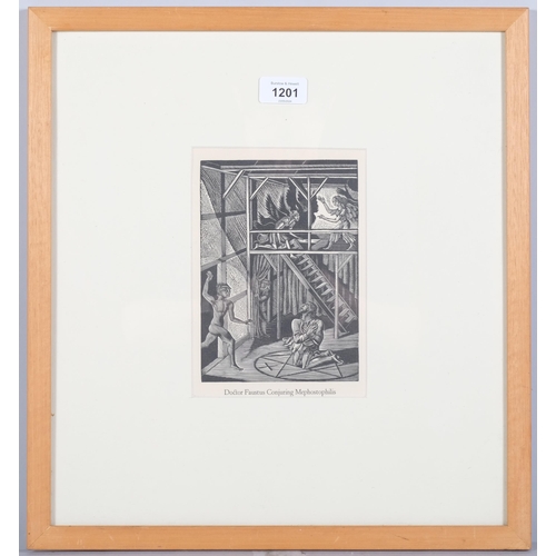 1201 - Eric Ravilious, Dr Faustus, wood engraving, published 1929, 17.5cm x 12.5cm, framed