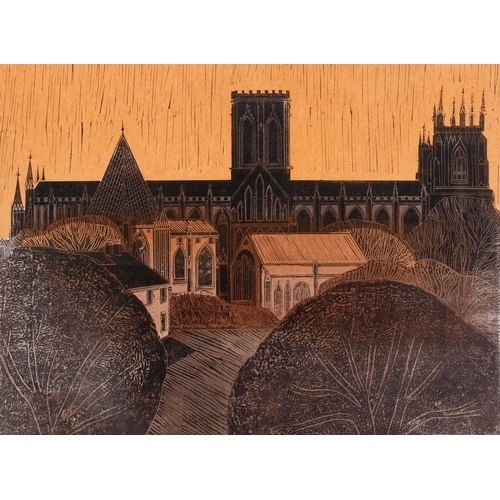 1205 - Robert Tavener, Canterbury, linocut print, signed in pencil, no. 63/75, sheet 58cm x 71cm, unframed