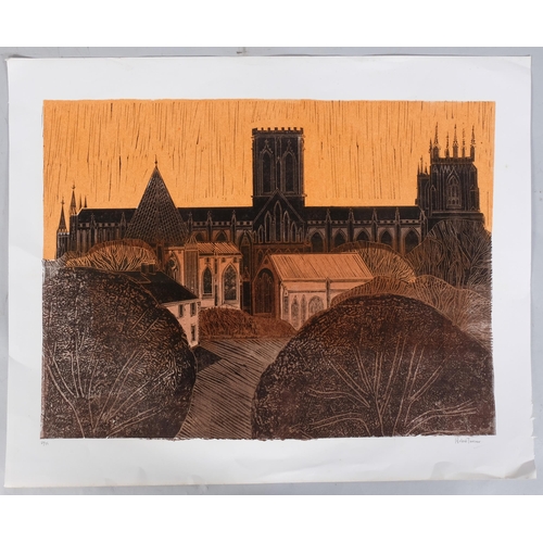 1205 - Robert Tavener, Canterbury, linocut print, signed in pencil, no. 63/75, sheet 58cm x 71cm, unframed