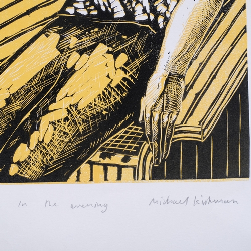 1210 - Michael Kirkman, in the evening, linocut print, circa 2018, signed in pencil, no. 6/20, sheet 59cm x... 