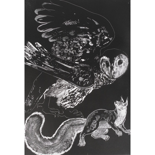 1211 - Michael Kirkman, prey, linocut, signed in pencil, no. 5/30, sheet 75cm x 56cm, unframed