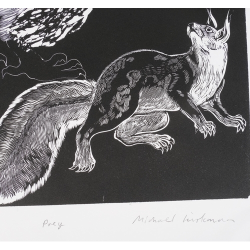 1211 - Michael Kirkman, prey, linocut, signed in pencil, no. 5/30, sheet 75cm x 56cm, unframed