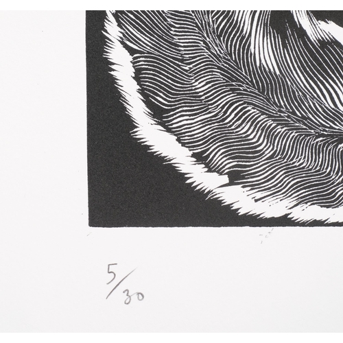 1211 - Michael Kirkman, prey, linocut, signed in pencil, no. 5/30, sheet 75cm x 56cm, unframed