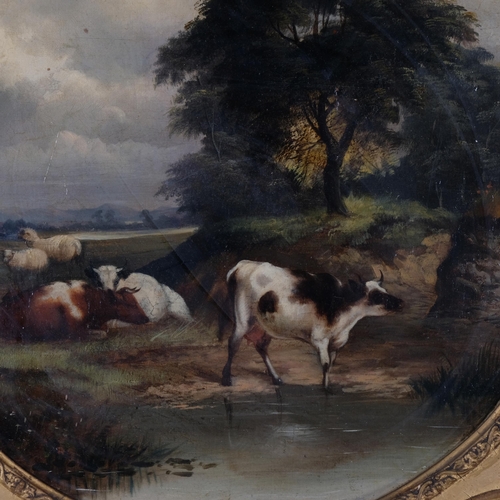 1239 - Cattle in landscape, pair of 19th century oils on canvas, unsigned, 46cm x 46cm, framed and glazed