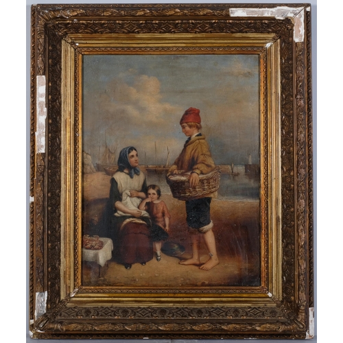 1240 - Circle of William Shayer, fisherfolk, oil on canvas, 46cm x 36cm, framed